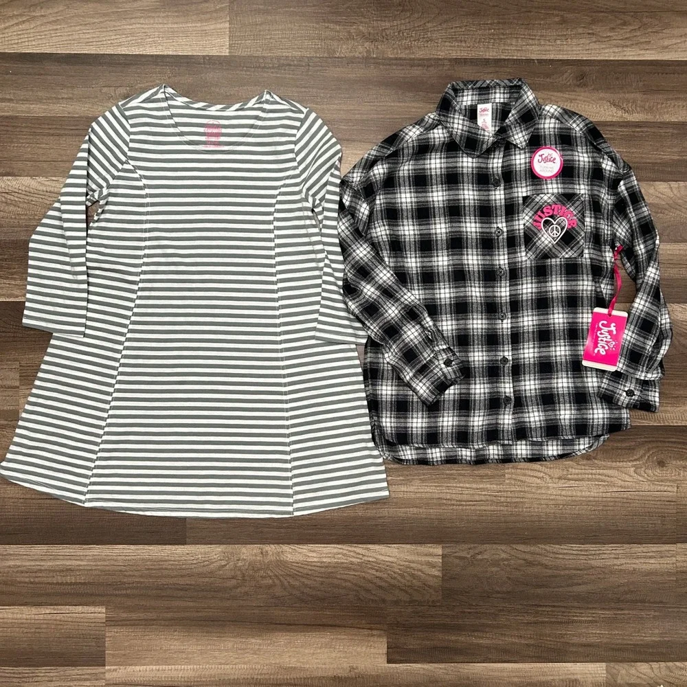 Justice Disney Place Kids 7/8 Bundle Long Sleeve Tops NWT Flannel Minnie Striped